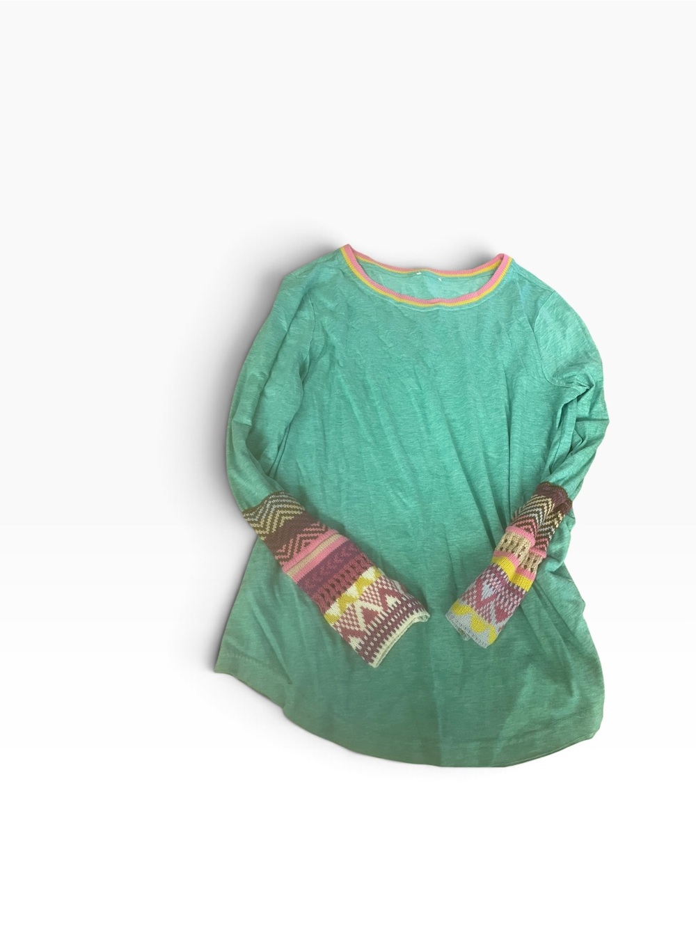 Ladies ' Mint Green Long Sleeve Top with Patterned Cuffs like new size medium